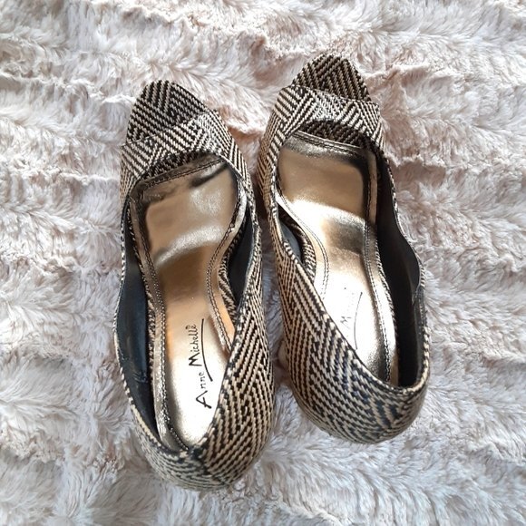 Anne Michelle Tan Woven Platform Stiletto Heels 9 High Heels - Picture 4 of 8